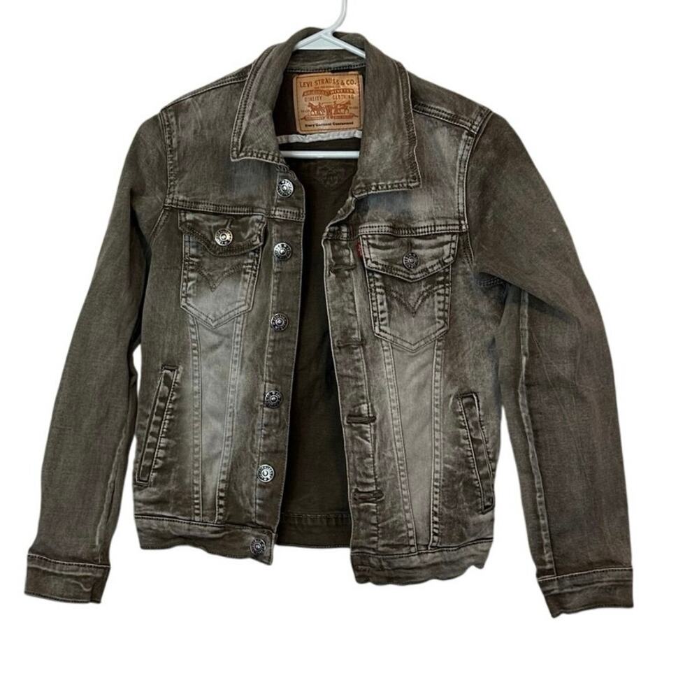 Levi’s Denim Trucker Jacket Size S Button Down Logo Pockets Grayish-Brown Casual